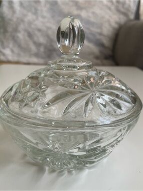Vintage Anchor Hocking Star Of David Clear Glass 5” Covered Candy Dish W/Lid